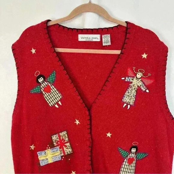 Victoria Jones Vintage Christmas Vest Embroidered Patches Wool Blend Womens 1X - Picture 2 of 10